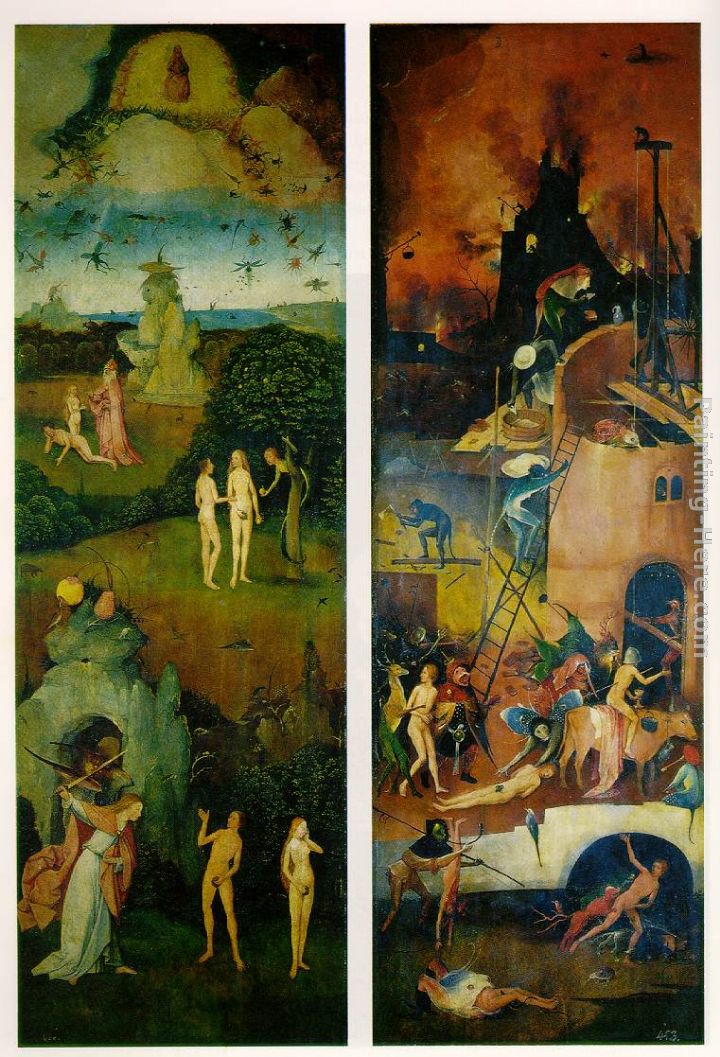 Paradise and Hell, left and right panels of a triptych painting - Hieronymus Bosch Paradise and Hell, left and right panels of a triptych art painting